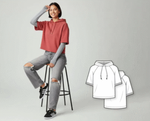 Short raglan sleeve hoodie – PDF sewing pattern for women
