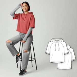short raglan sleeve hoodie pdf sewing pattern for women