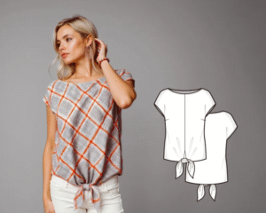 Short sleeve woven blouse with front tie – PDF sewing pattern for women
